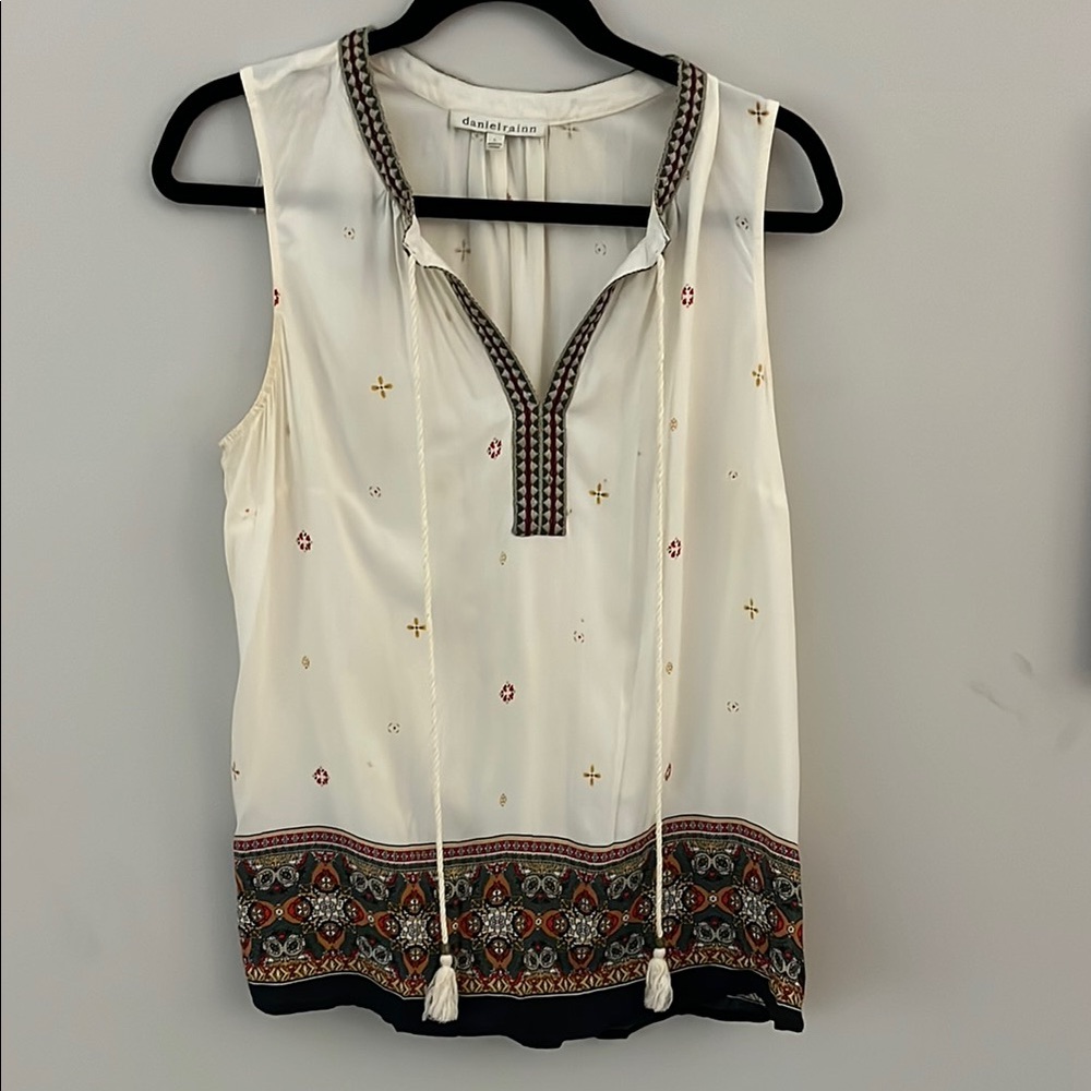 Daniel Rainn Cream and Brown Tie Front Blouse